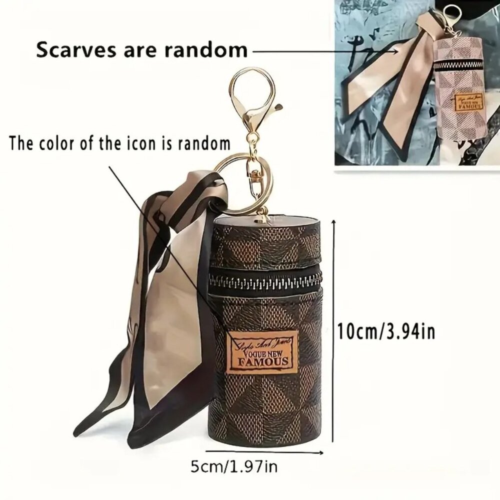 Mini Bag Charm Keychain Checkered Lipstick Earbuds Holder Scarf Zipper Pouch - Picture 5 of 7